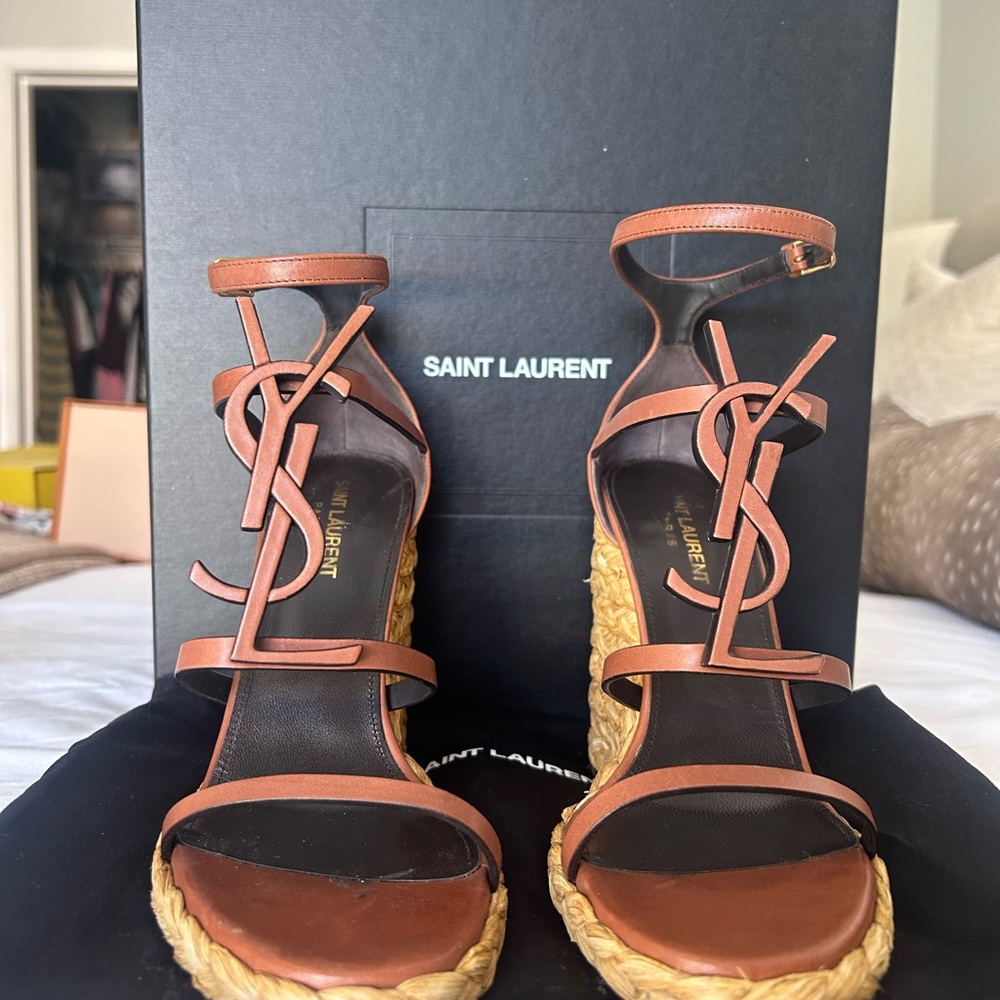 Saint Laurent Cassandra Espadrille Wedge Sandals